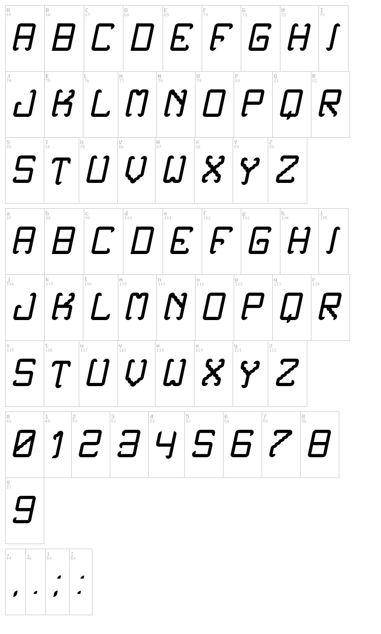 Noxtrey Auf TFB font map